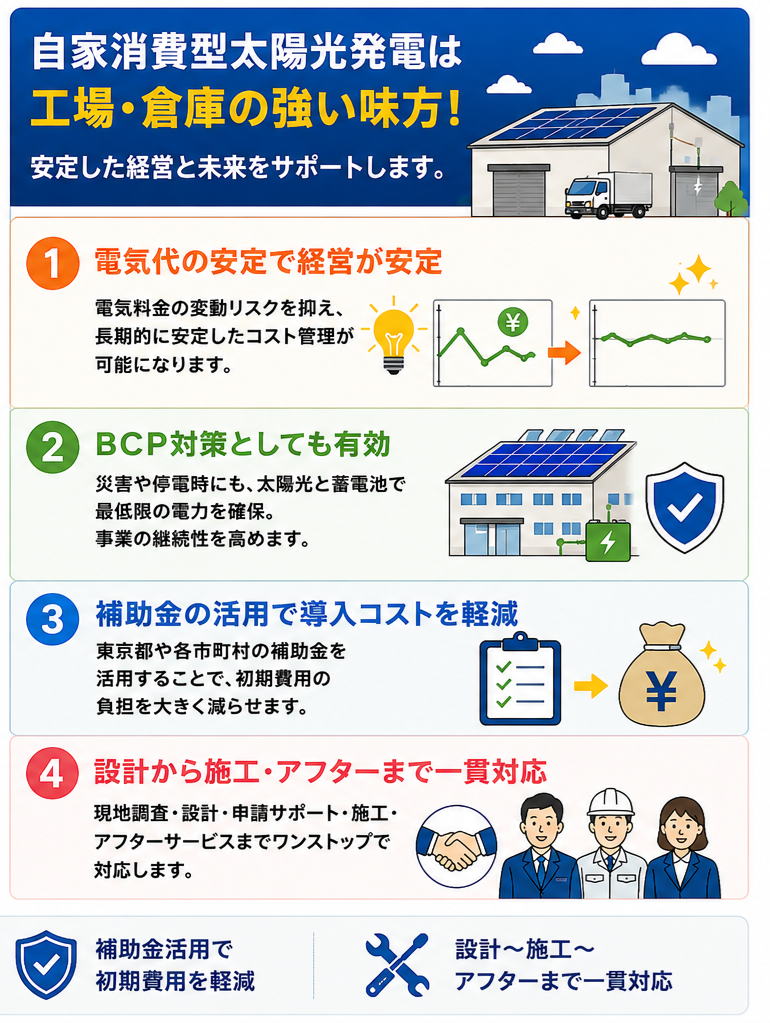自家消費型太陽光発電のメリット 工場・倉庫向け