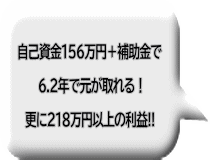 自己資金156万円＋補助金で 6.2年で元が取れる！ 更に218万円以上の利益!!